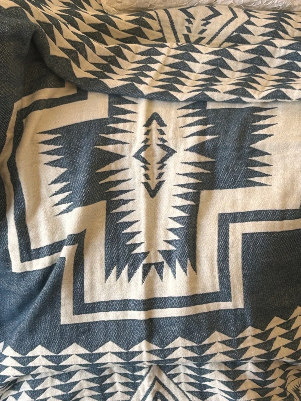 Woven Outdoor Indoor Blanket SxSW TH 2 Side Native Pattern Blue + Natural